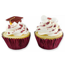 Graduation Hat/Cap and Diploma: Burgundy Set, Royal Icing Decorations - Bulk