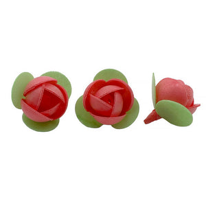 Edible Coral Red Wafer Paper Roses with Leaves Cake & Cupcake Decorations