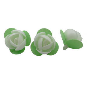 Edible White Wafer Paper Roses with Leaves Cake & Cupcake Decorations