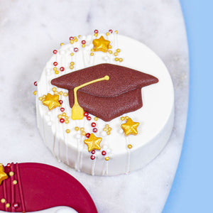 Graduation Hat/Cap and Diploma: Burgundy Set, Royal Icing Decorations - Bulk