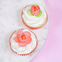 Edible Salmon Pink Wafer Paper Roses with Leaves Cake & Cupcake Decorations