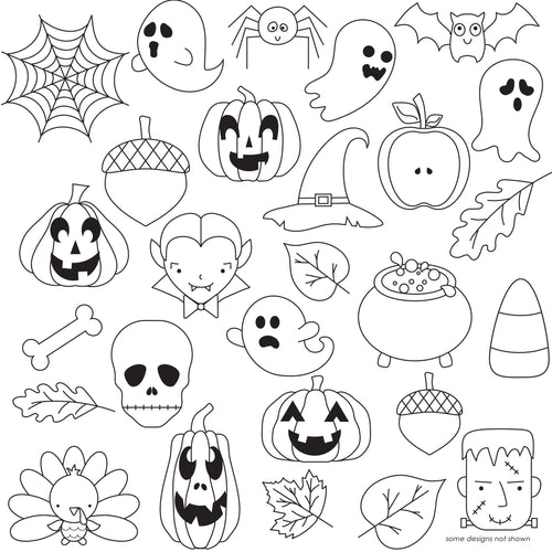 halloween print with ghosts, spiders, turkey, bats, webs, etc