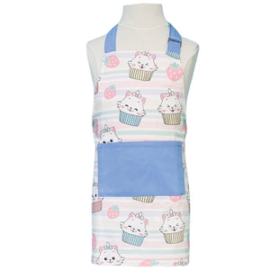 pastel apron with kitty shaped cupcake print