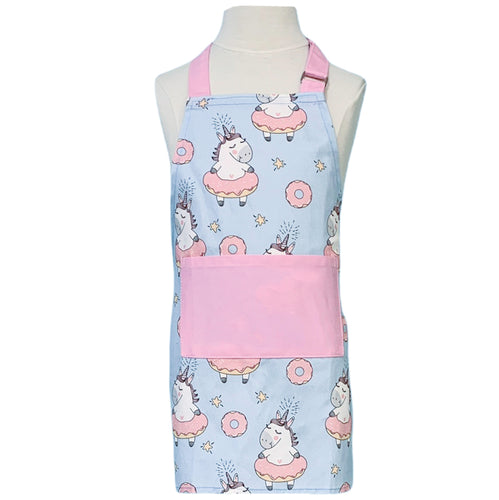 pastel pink and blue apron with unicorns and donuts