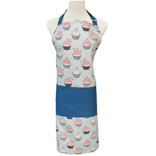 blue apron with modern cupcake print