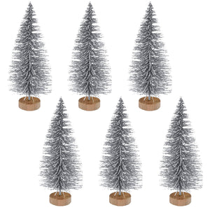 Snow-Tipped Silver Holiday Christmas Tree 2.75" tall Cake Toppers 6/pkg