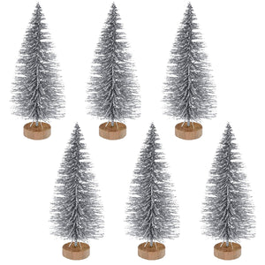 Snow-Tipped Silver Holiday Christmas Tree 3.5" tall Cake Toppers 6/pkg