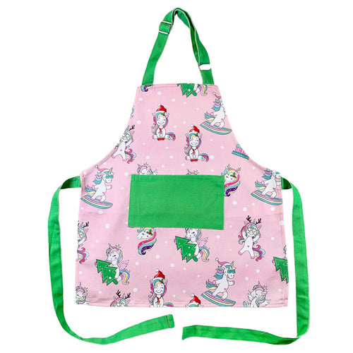 pink and green christmas unicorn apron