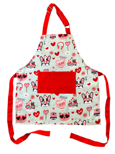 valentine apron with cats and dogs in heart sunglasses