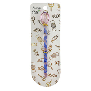 Glass Candy/Sugar Spoon- Blue and pink Stripe, carded