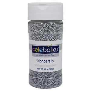 Celebakes Shimmering Silver Nonpareils- pack of 6 jars- 3.8 ounce each