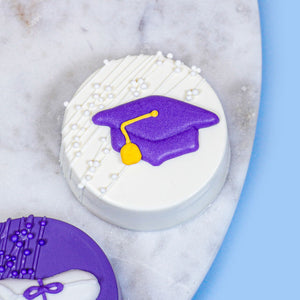 Graduation Hat/Cap and Diploma: Purple Set, Royal Icing Decorations