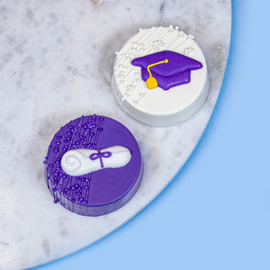 Graduation Hat/Cap and Diploma: Purple Set, Royal Icing Decorations