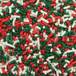 Red, White and Green Jingle Christmas Jimmies Sprinkles, Bulk 25 lbs.