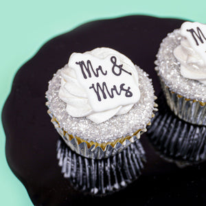 Mr. and Mrs. Royal Icing Edible Cupcake Decorations Retail pkg
