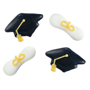 Mini Graduation Hat/Cap and Diploma Royal Icing Decorations - Bulk Pkg