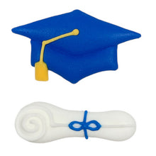 Graduation Hat/Cap and Diploma: Royal Blue Set, Royal Icing Decorations - Bulk