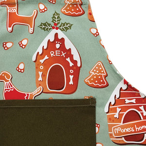 Holiday Christmas Child's Apron- Gingerbread Houses and Dogs