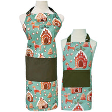 Holiday Christmas Child's Apron- Gingerbread Houses and Dogs