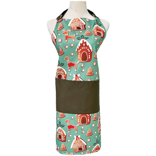 Holiday / Christmas Adult Apron- Gingerbread Houses and Dogs